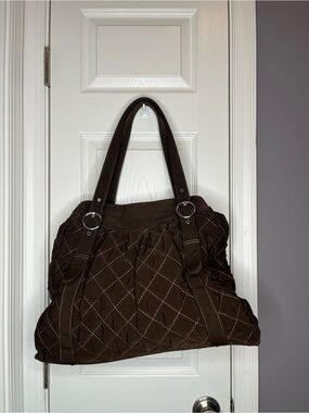 Quilted Brown Tote Bag with Double Handles